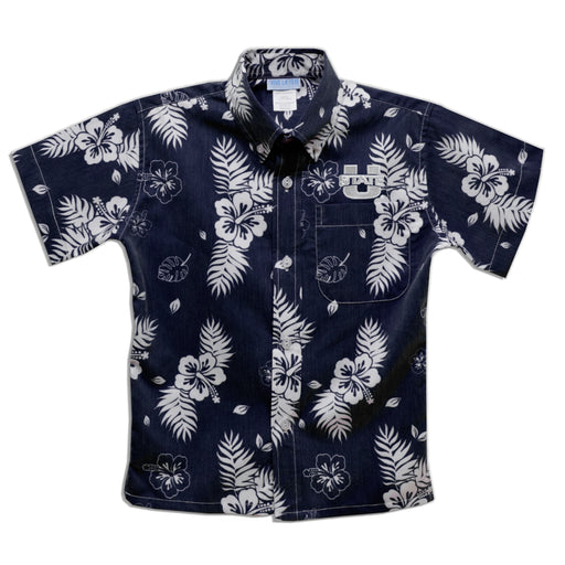 Utah State Aggies USU Navy Hawaiian Short Sleeve Button Down Shirt