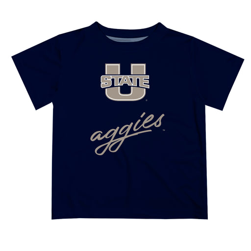 Utah State Aggies Vive La Fete Script V1 Blue Short Sleeve Tee Shirt
