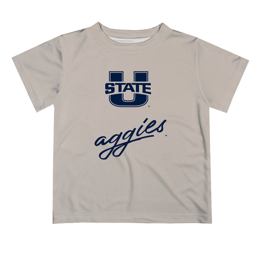 Utah State Aggies Vive La Fete Script V1 Gray Short Sleeve Tee Shirt