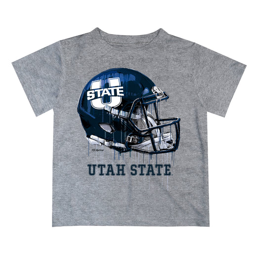 Utah State Aggies USU Original Dripping Football Helmet Heather Gray T-Shirt by Vive La Fete