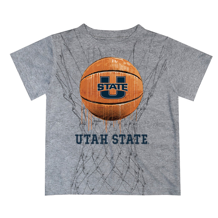 Utah State Aggies Original Dripping Basketball Heather Gray T-Shirt by Vive La Fete