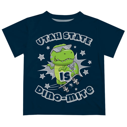 Utah State Aggies USU Vive La Fete Dino-Mite Boys Game Day Navy Short Sleeve Tee