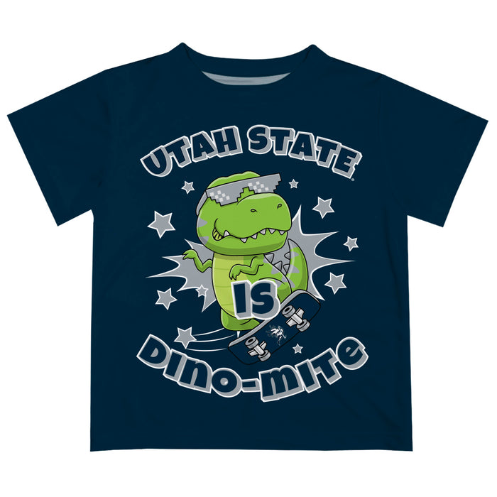 Utah State Aggies USU Vive La Fete Dino-Mite Boys Game Day Navy Short Sleeve Tee
