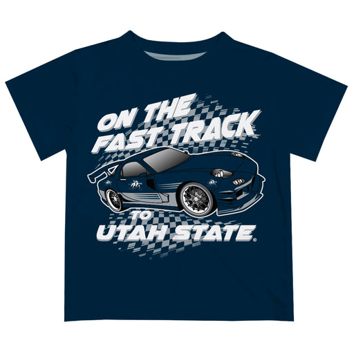 Utah State Aggies USU Vive La Fete Fast Track Boys Game Day Navy Short Sleeve Tee