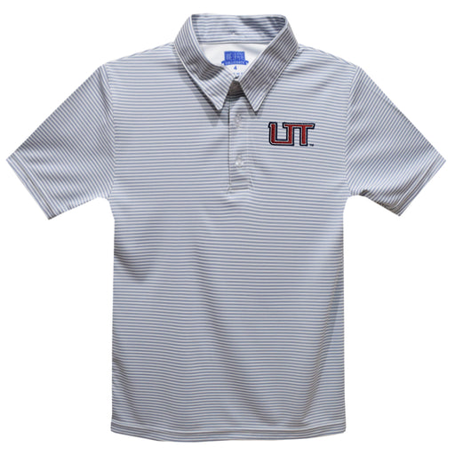 Utah Tech University Trailblazers Embroidered Gray Stripes Short Sleeve Polo Box Shirt