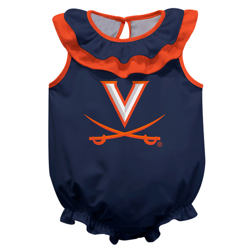Virginia Cavaliers UVA Blue Sleeveless Ruffle Onesie Logo Bodysuit by Vive La Fete