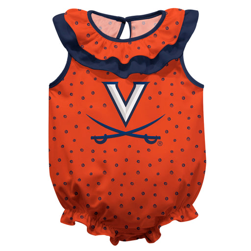 Virginia Cavaliers UVA Swirls Orange Sleeveless Ruffle Onesie Logo Bodysuit