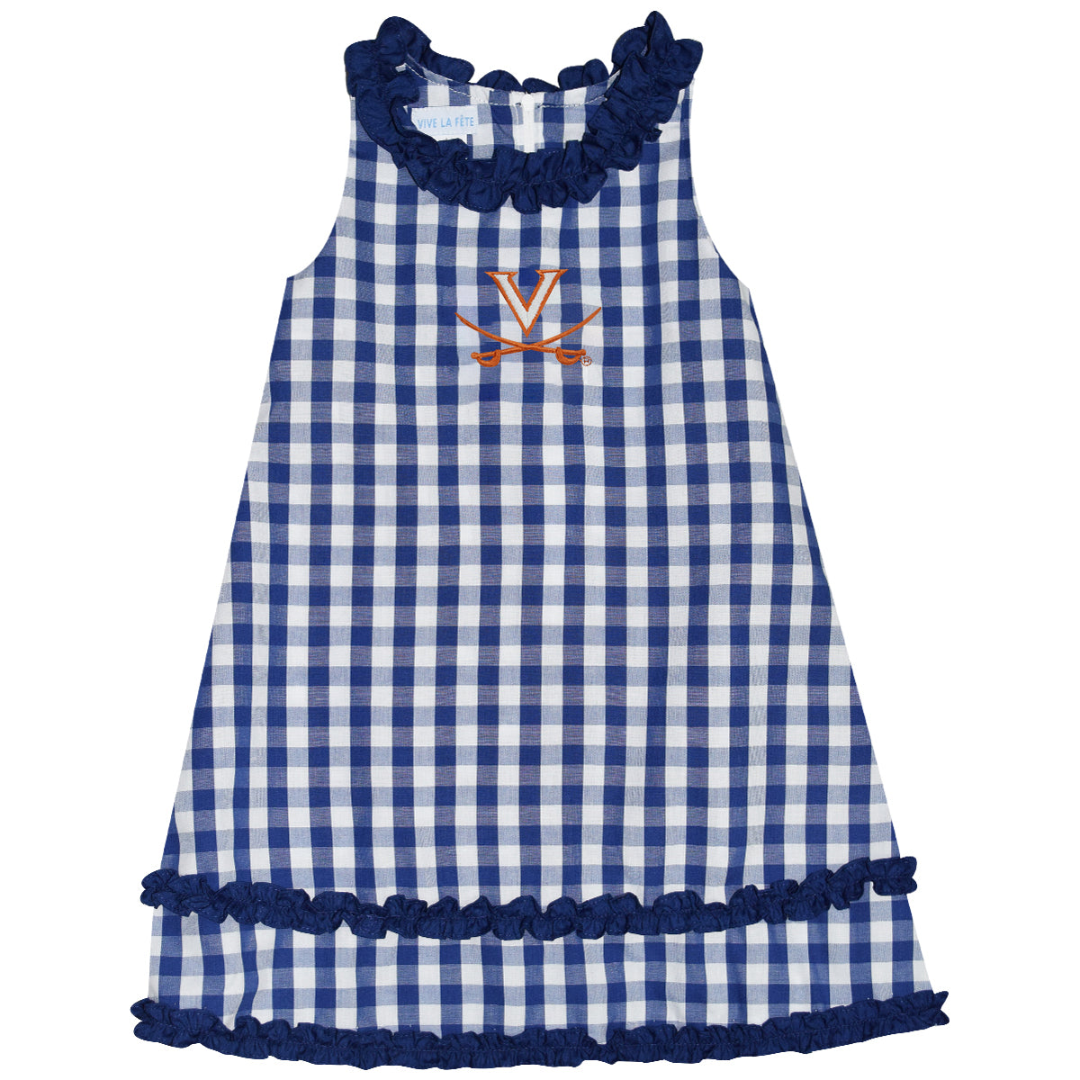 Virginia Cavaliers Embroidered Big Check Navy Ruffle Jumper — Vive La ...
