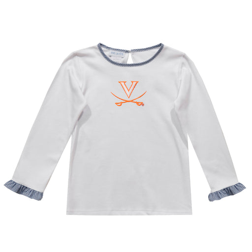 Virginia Embroidered White Knit Ruffle Girls Long Sleeve Tee - Vive La Fête - Online Apparel Store