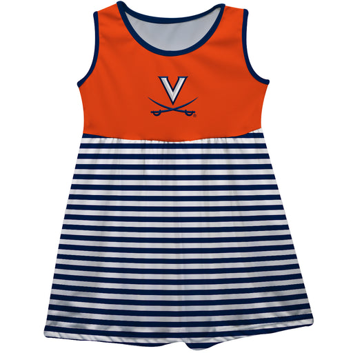 UVA Cavaliers Orange and Blue Sleeveless Tank Dress with Stripes on Skirt by Vive La Fete