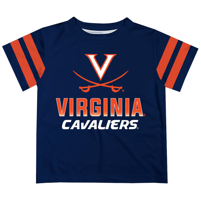 Virginia Cavaliers Stripes Navy Short Sleeve Tee Shirt - Vive La Fête - Online Apparel Store