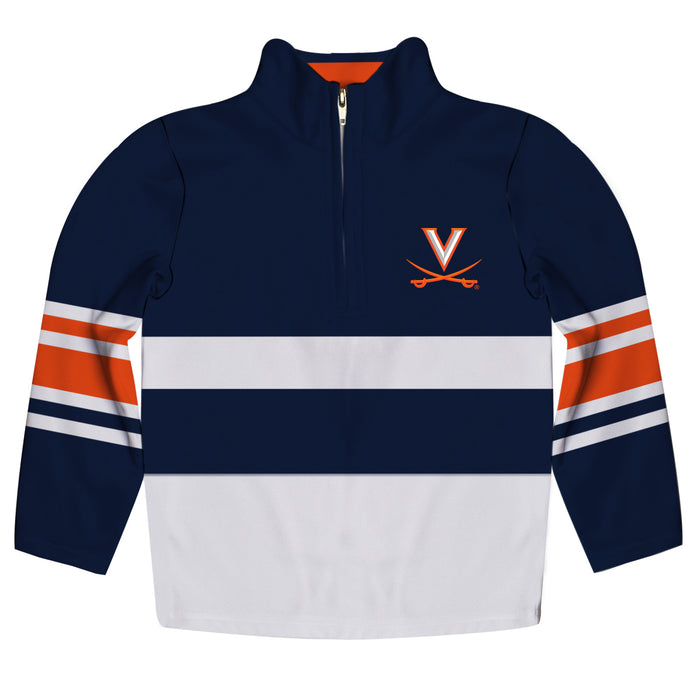 Virginia Cavaliers Logo Stripes Navy Long Sleeve Quarter Zip Sweatshirt