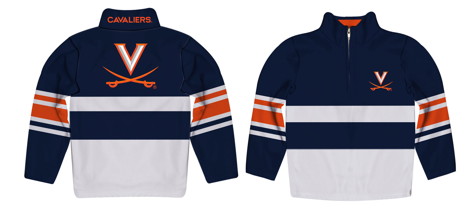 Virginia Cavaliers Logo Stripes Navy Long Sleeve Quarter Zip Sweatshirt - Vive La Fête - Online Apparel Store