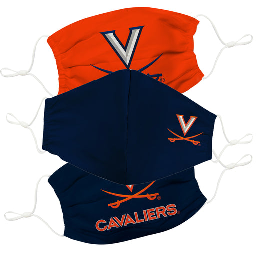 Virginia Cavaliers 3 Ply Vive La Fete Face Mask 3 Pack Game Day Collegiate Unisex Face Covers Reusable Washable - Vive La Fête - Online Apparel Store
