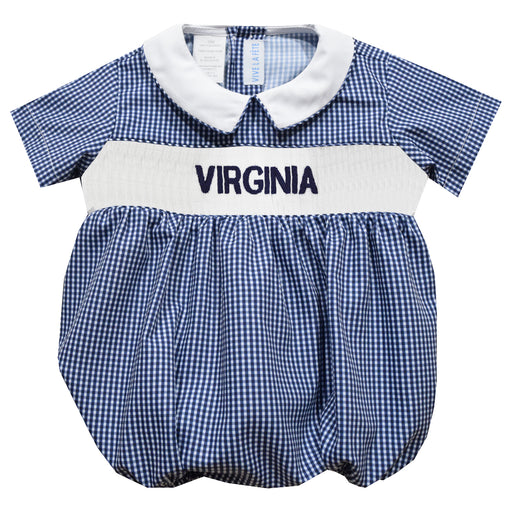 Virginia Cavaliers UVA Smocked Navy Gingham Short Sleeve Boys Bubble