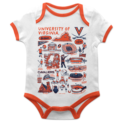 Virginia Cavaliers UVA Hand Sketched Vive La Fete Impressions Artwork Infant White Short Sleeve Onesie Bodysuit