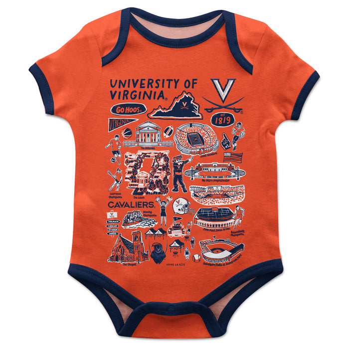 Virginia Cavaliers UVA Hand Sketched Vive La Fete Impressions Artwork Infant Orange Short Sleeve Onesie Bodysuit