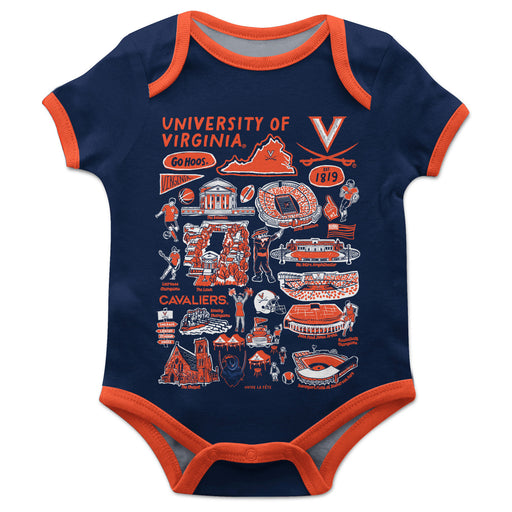 Virginia Cavaliers UVA Hand Sketched Vive La Fete Impressions Artwork Infant Navy Short Sleeve Onesie Bodysuit