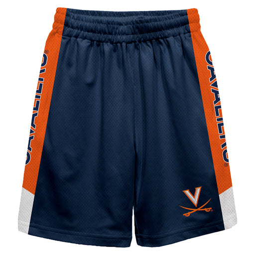 Virginia Cavaliers UVA Vive La Fete Game Day Blue Stripes Boys Solid Orange Athletic Mesh Short