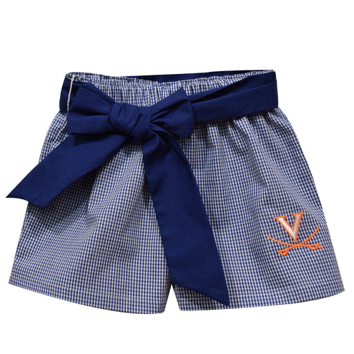 Virginia Cavaliers UVA Embroidered Navy Gingham Girls Short with Sash