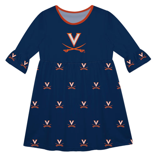 Virginia Cavaliers UVA Vive La Fete Girls Game Day 3/4 Sleeve Solid Blue All Over Logo on Skirt
