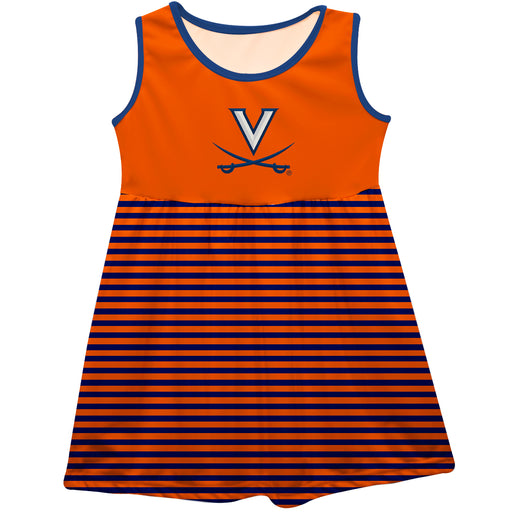 Virginia Cavaliers UVA Vive La Fete Girls Game Day Sleeveless Tank Dress Solid Orange Logo Stripes on Skirt