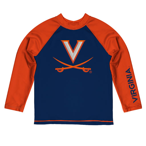Virginia Cavaliers UVA Vive La Fete Blue and Orange Long Sleeve Raglan Rashguard