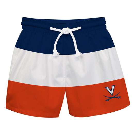 Virginia Cavaliers UVA Vive La Fete Navy and White and Orange Wide Stripes Swimtrunks 