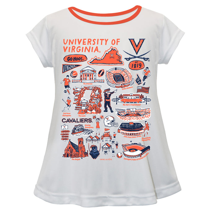 Virginia Cavaliers UVA Hand Sketched Vive La Fete Impressions Artwork White Short Sleeve Top