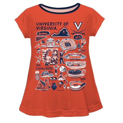 Virginia Cavaliers UVA Hand Sketched Vive La Fete Impressions Artwork Orange Short Sleeve Top
