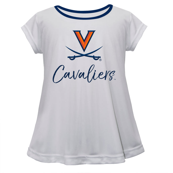 Virginia Cavaliers UVA Vive La Fete Girls Game Day Short Sleeve White Top with School Logo and Name