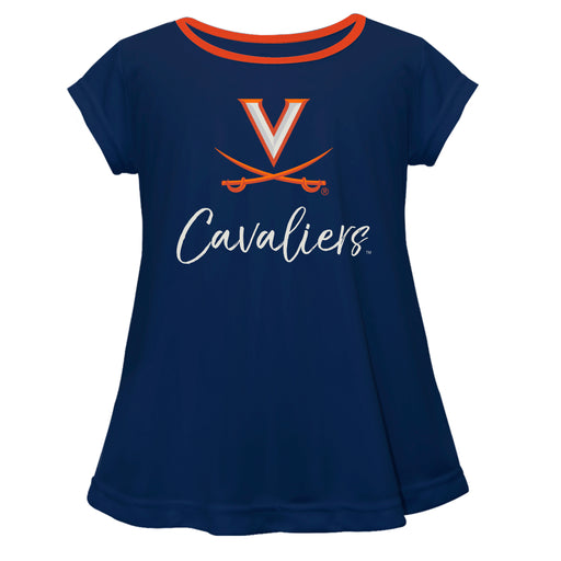 Virginia Cavaliers UVA Vive La Fete Girls Game Day Short Sleeve Navy Top with School Logo and Name