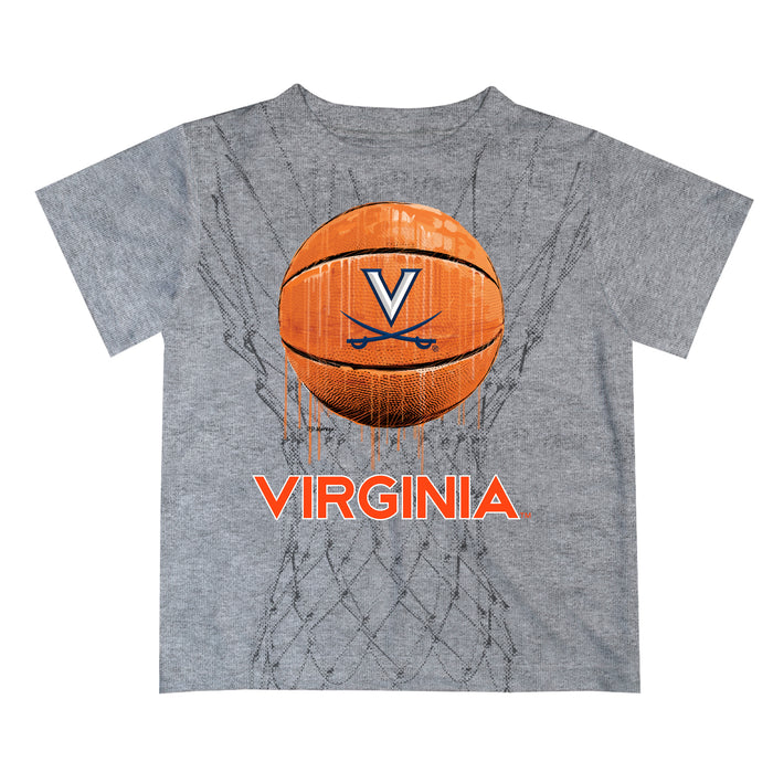 Virginia Cavaliers UVA Original Dripping Basketball Heather Gray T-Shirt by Vive La Fete