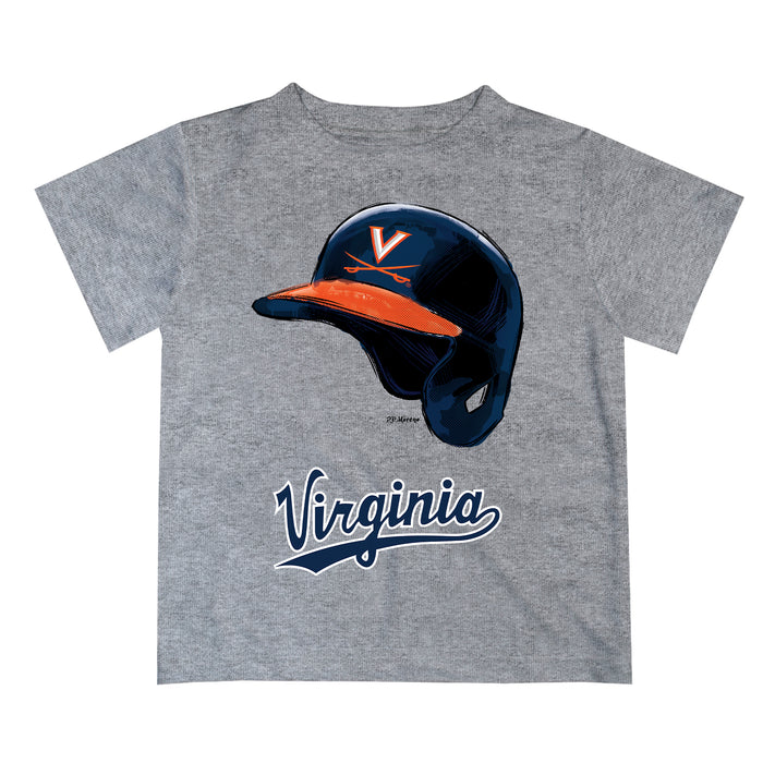 Virginia Cavaliers UVA Original Dripping Baseball Helmet Heather Gray T-Shirt by Vive La Fete
