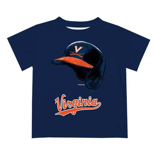 Virginia Cavaliers UVA Original Dripping Baseball Helmet Blue T-Shirt by Vive La Fete