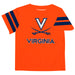Virginia Cavaliers UVA Vive La Fete Boys Game Day Orange Short Sleeve Tee with Stripes on Sleeves