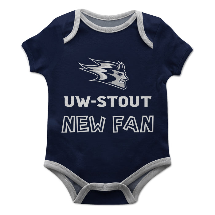 UW Wisconsing Stout Blue Devils Vive La Fete Infant Game Day Navy Short Sleeve Onesie New Fan Logo and Mascot Bodysuit