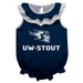 University of Wisconsin Stout Blue Devils UW Navy Sleeveless Ruffle Onesie Logo Bodysuit by Vive La Fete