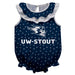 UW Wisconsing Stout Blue Devils Swirls Navy Sleeveless Ruffle Onesie Logo Bodysuit