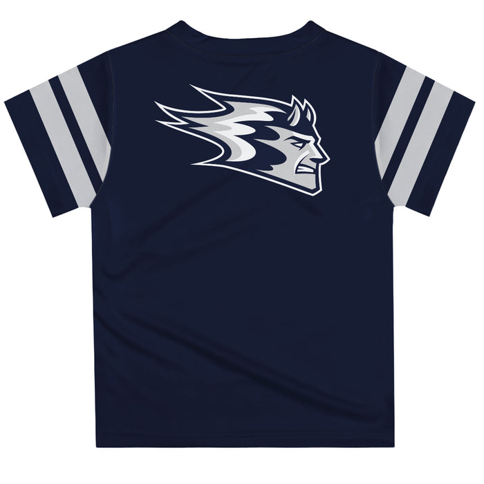 UW Wisconsing Stout Blue Devils Vive La Fete Boys Game Day Navy Short Sleeve Tee with Stripes on Sleeves - Vive La Fête - Online Apparel Store