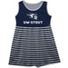 University of Wisconsin Stout Blue Devils UW Blue and White Sleeveless Tank Dress with Stripes on Skirt by Vive La Fete