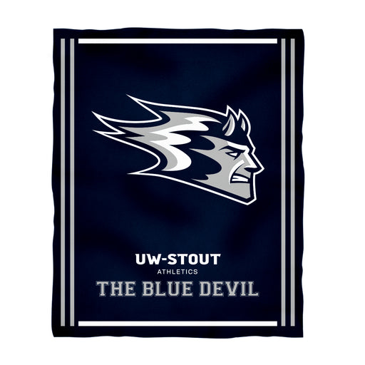 UW Wisconsing Stout Blue Devils Vive La Fete Kids Game Day Navy Plush Soft Minky Blanket 36 x 48 Mascot