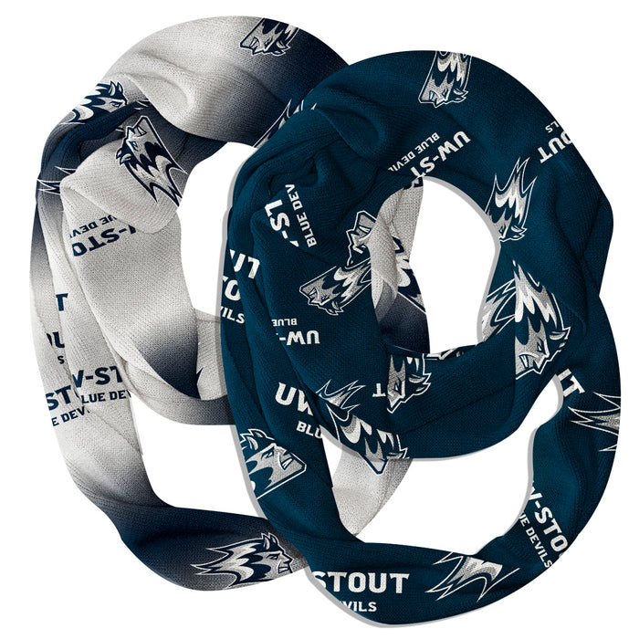 UW Wisconsin Stout Blue Devils Vive La Fete All Over Logo Women Set of 2 Light Weight Ultra Soft Infinity Scarfs