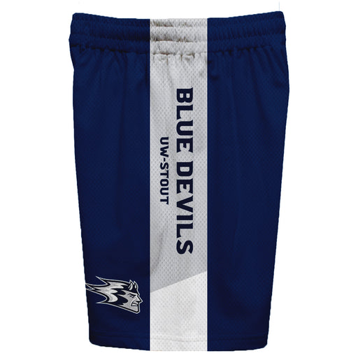 UW Wisconsin Stout Blue Devils Vive La Fete Game Day Blue Stripes Boys Solid Gray Athletic Mesh Short - Vive La Fête - Online Apparel Store