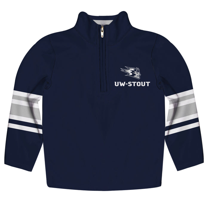 UW Wisconsin Stout Blue Devils Vive La Fete Game Day Navy Quarter Zip Pullover Stripes on Sleeves