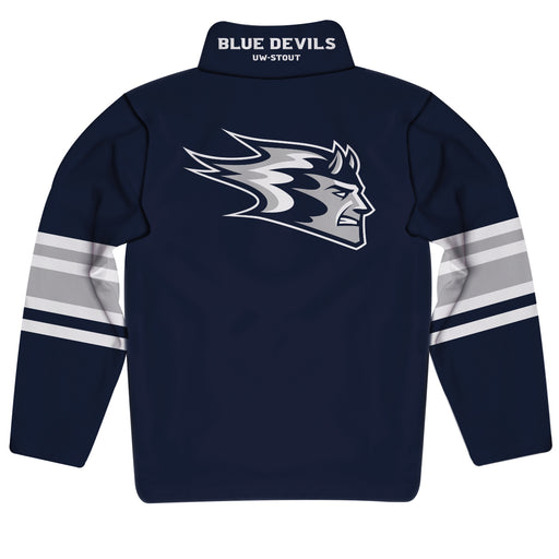 UW Wisconsin Stout Blue Devils Vive La Fete Game Day Navy Quarter Zip Pullover Stripes on Sleeves - Vive La Fête - Online Apparel Store
