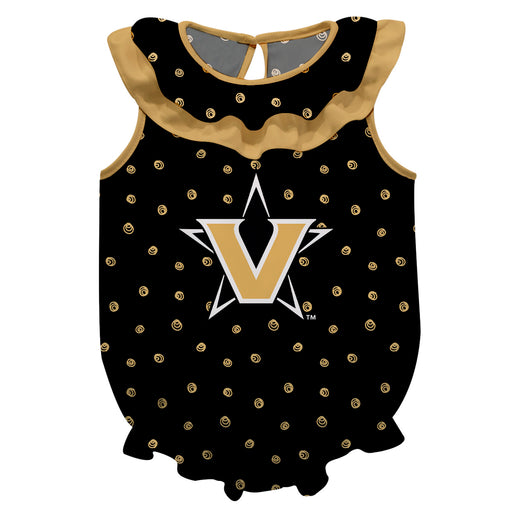 Vanderbilt University Commodores Swirls Black Sleeveless Ruffle Onesie Logo Bodysuit