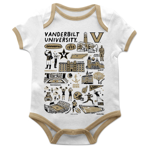 Vanderbilt University Commodores Hand Sketched Vive La Fete Impressions Artwork Infant White Short Sleeve Onesie Bodysui