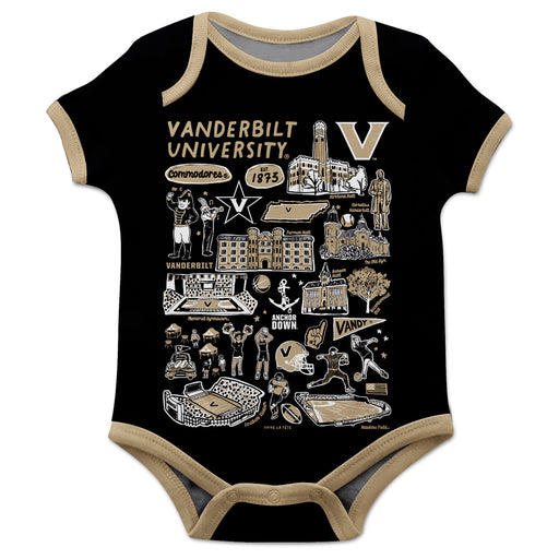 Vanderbilt University Commodores Hand Sketched Vive La Fete Impressions Artwork Infant Black Short Sleeve Onesie Bodysui