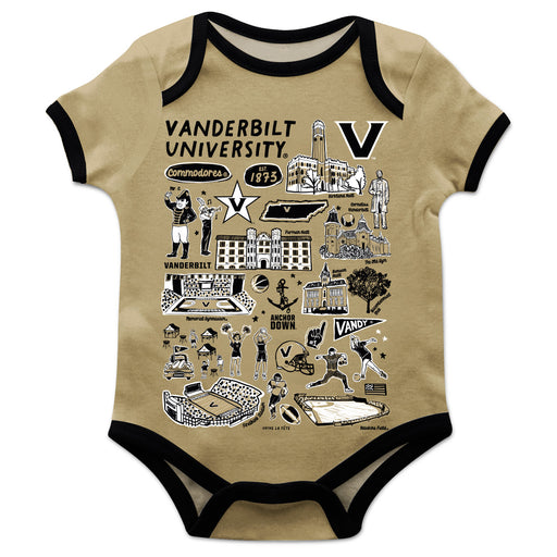 Vanderbilt University Commodores Hand Sketched Vive La Fete Impressions Artwork Infant Gold Short Sleeve Onesie Bodysuit